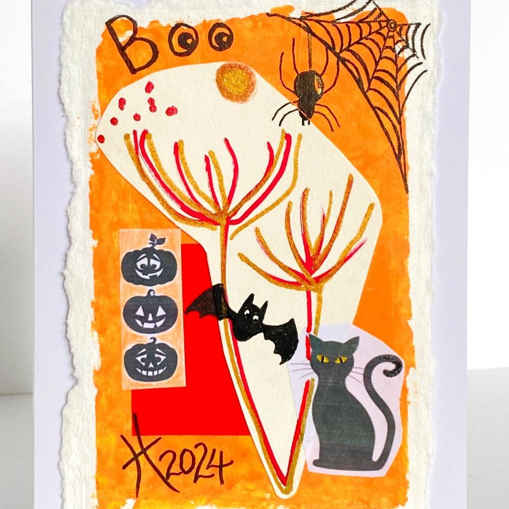 Collage Art Halloween Handmade Original Blank Greeting Card and Envelope